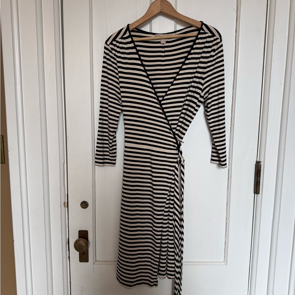Striped Black and White Wrap Midi Dress
